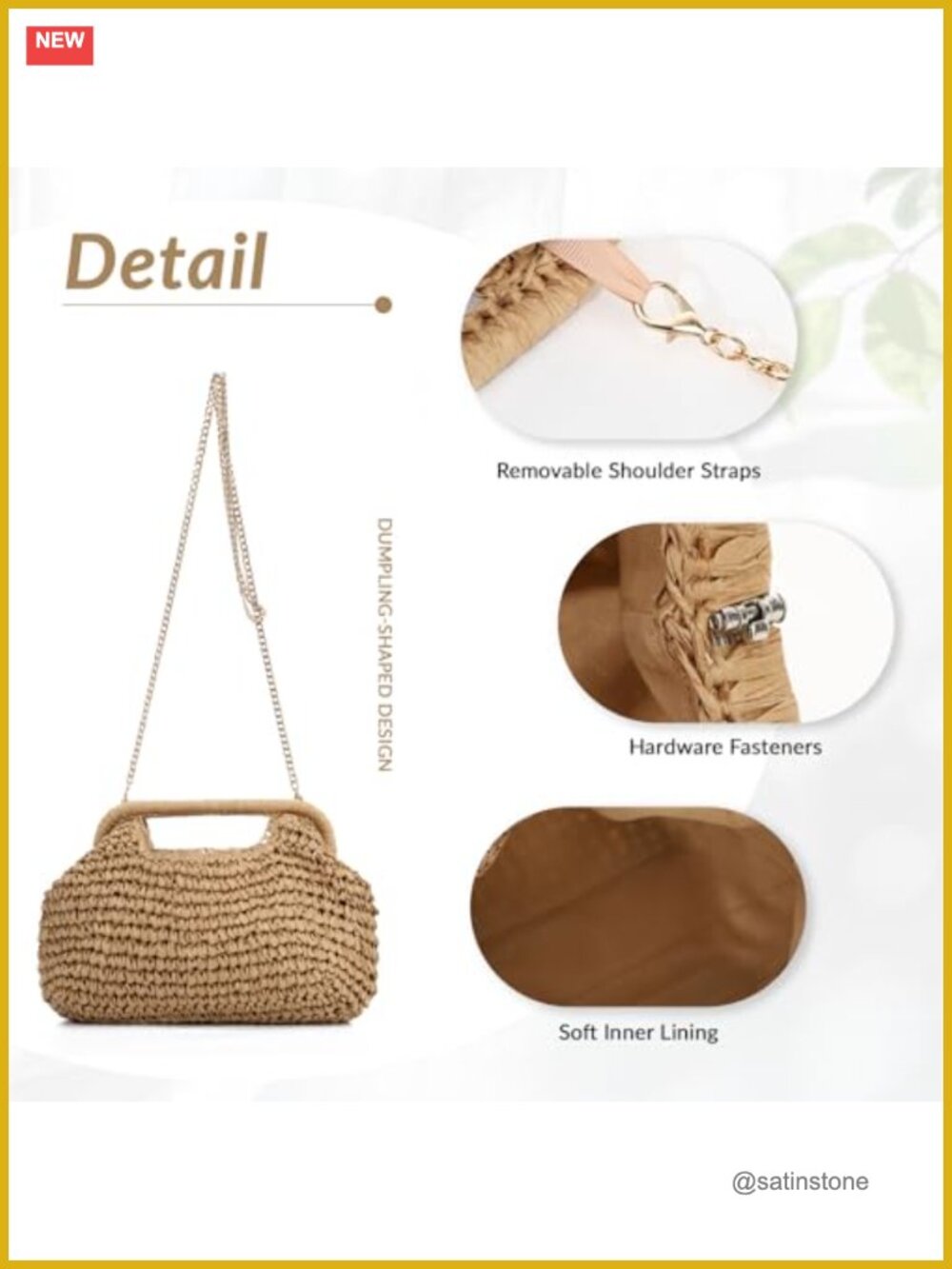 Straw Dumpling Clutch Bag, Woven Tote Purse for Women, Summer Beach Bag - Picture 5 of 7
